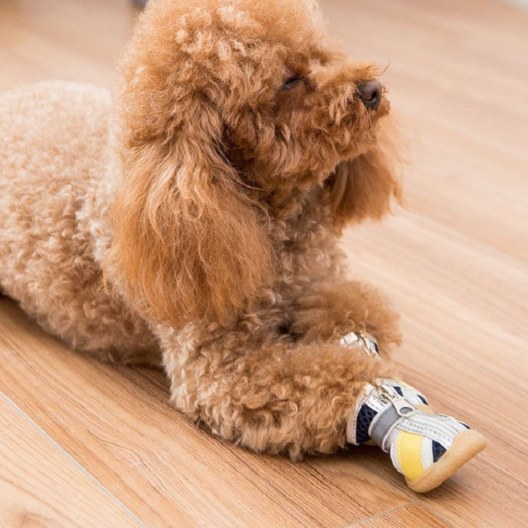 4 in 1 Small Dog Puppies Soft Bottom Spring Summer Breathable Shoes, Size:6x4.8cm(Yellow Stars)