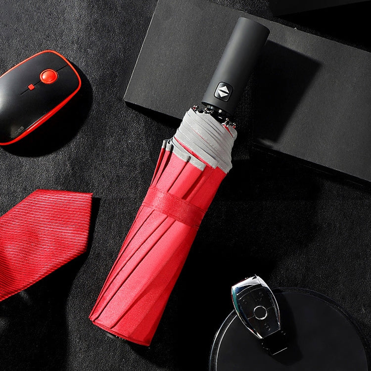 Safety Reflective 12 Bone Automatic Umbrella Business Men And Women Sunny Umbrella(12 Bone enlargement automatic-red wine)