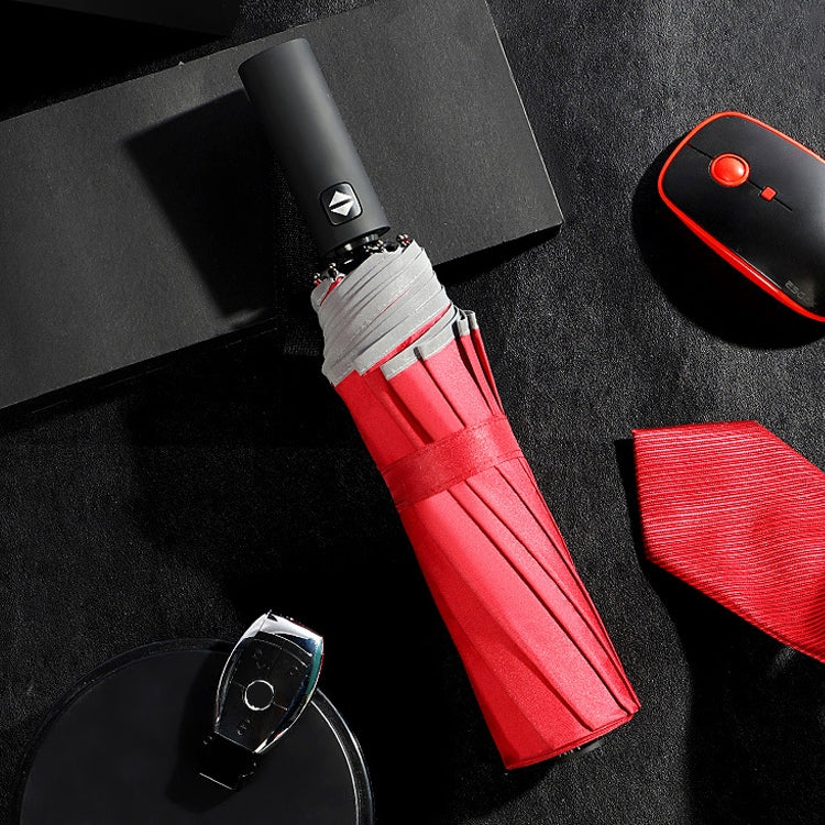 Safety Reflective 12 Bone Automatic Umbrella Business Men And Women Sunny Umbrella(12 Bone enlargement automatic-red wine)
