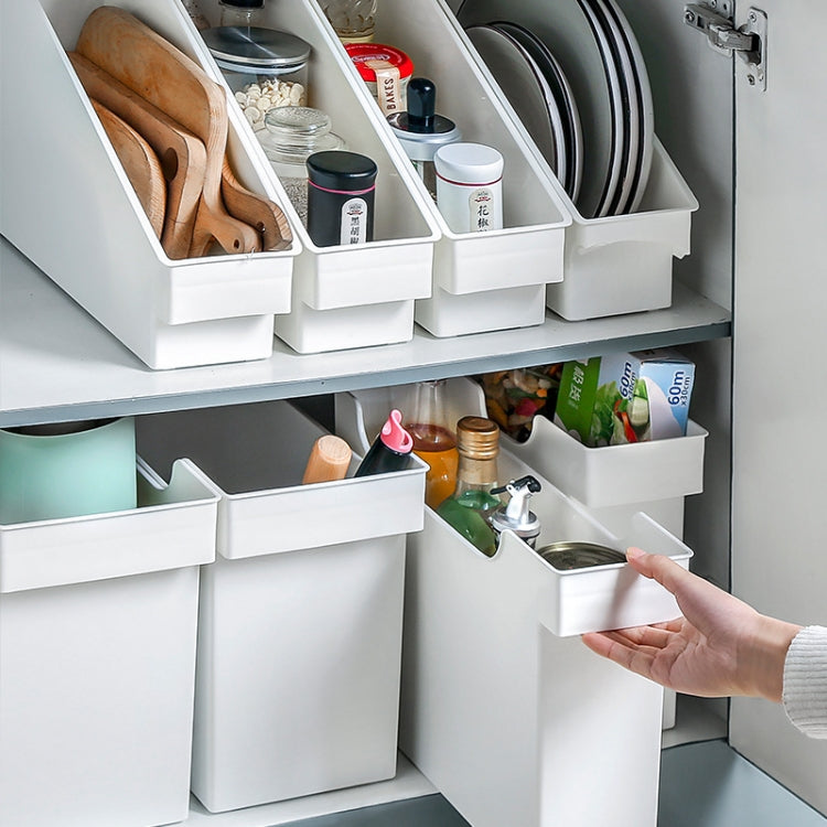 Kitchen Plastic Box Pot Storage Rack Kitchen Shelf Cabinet Storage Basket with Pulley, Style:Trapezoid