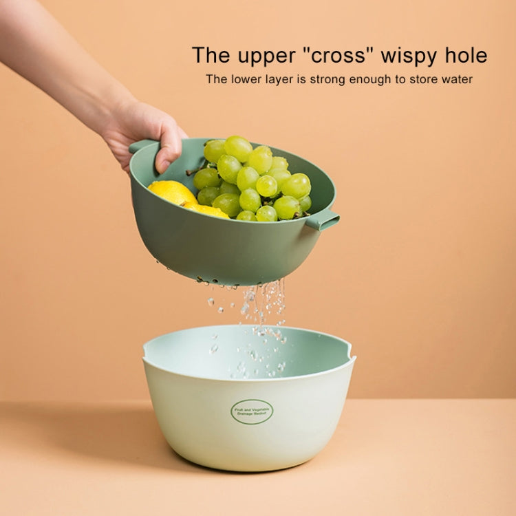 Kitchen Rice Pan Double-dish Vegetable Drain Basket Plastic Fruit Basket, Color:O Shape Light Gray