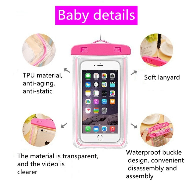 5 PCS TPU Fluorescent Luminous Touch Screen Waterproof Mobile Phone Bag Suitable For Mobile Phones Under 6 Inches