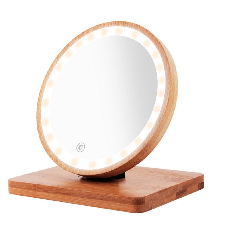 LED Wooden Makeup Mirror USB Charging Simple Fashion Desktop Desktop Makeup Mirror