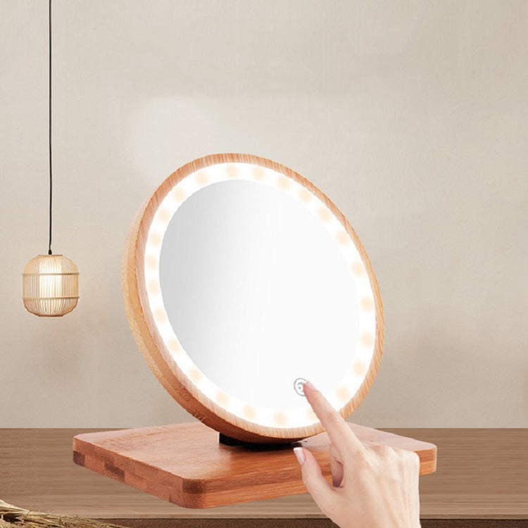 LED Wooden Makeup Mirror USB Charging Simple Fashion Desktop Desktop Makeup Mirror