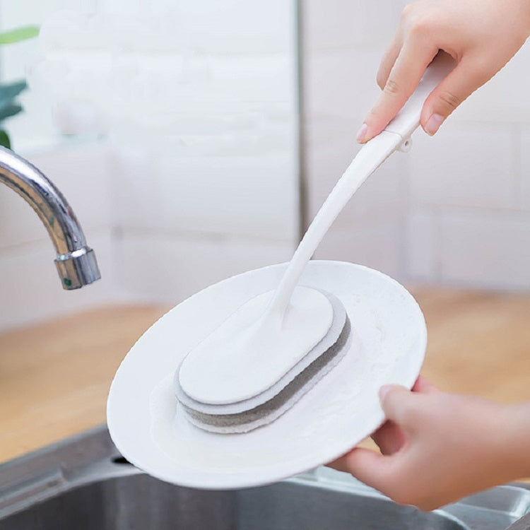 2 Sets Kitchen Dishwashing Tool Brush Pot Long Handle Scouring Pad Sponge Strong Cleaning Brush Set