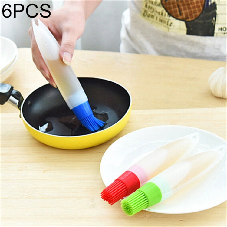 6 PCS Thickened High Temperature Resistant Oil Control Silicone Brush With Oil Pot Baking Barbecue Brush Utensils Random Color Delivery