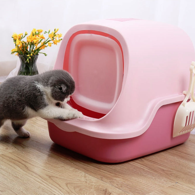 Fully Enclosed Splash-proof Litter Box Cat Litter Picker with Cat Litter Scoop(Pink)