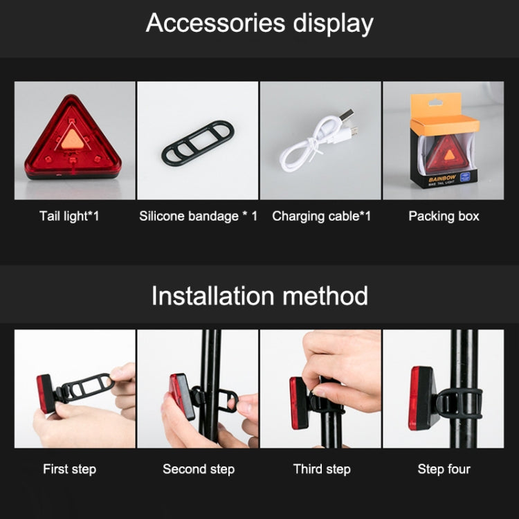 2 PCS Bicycle Triangle Tail Light Mountain Bike Light USB Charging Light