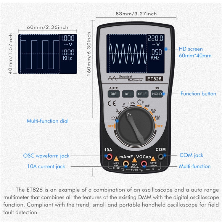 ET826 Oscilloscope + Multimeter Combo Color Screen Multimeter