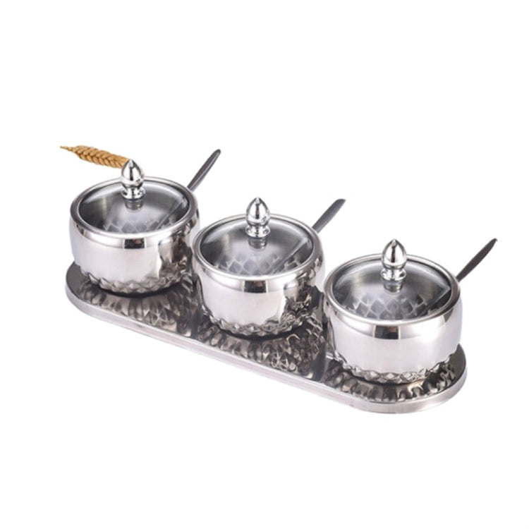 3 in 1 Creative Stainless Steel Seasoning Jar Glass Lid Seasoning Bottle Combination Set With Spoon