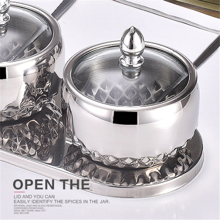 3 in 1 Creative Stainless Steel Seasoning Jar Glass Lid Seasoning Bottle Combination Set With Spoon
