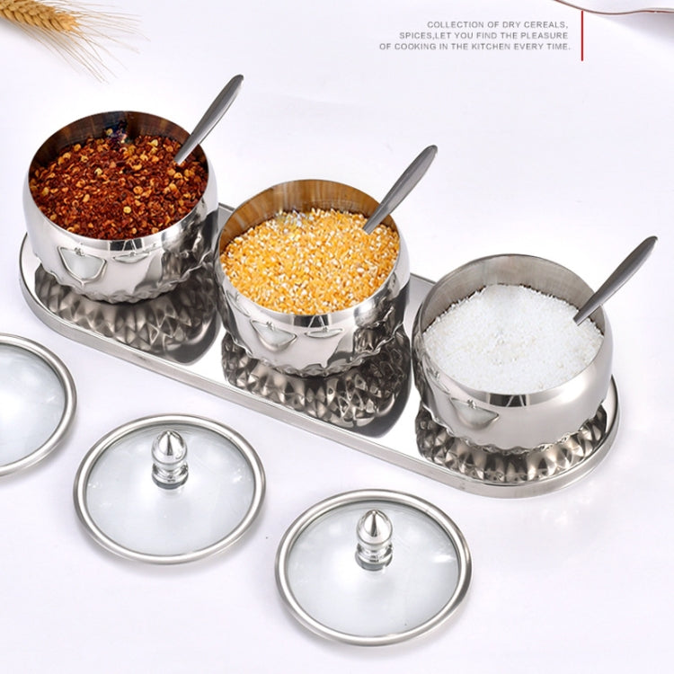3 in 1 Creative Stainless Steel Seasoning Jar Glass Lid Seasoning Bottle Combination Set With Spoon