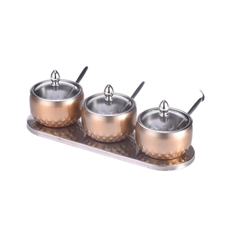 3 in 1 Creative Stainless Steel Seasoning Jar Glass Lid Seasoning Bottle Combination Set With Spoon