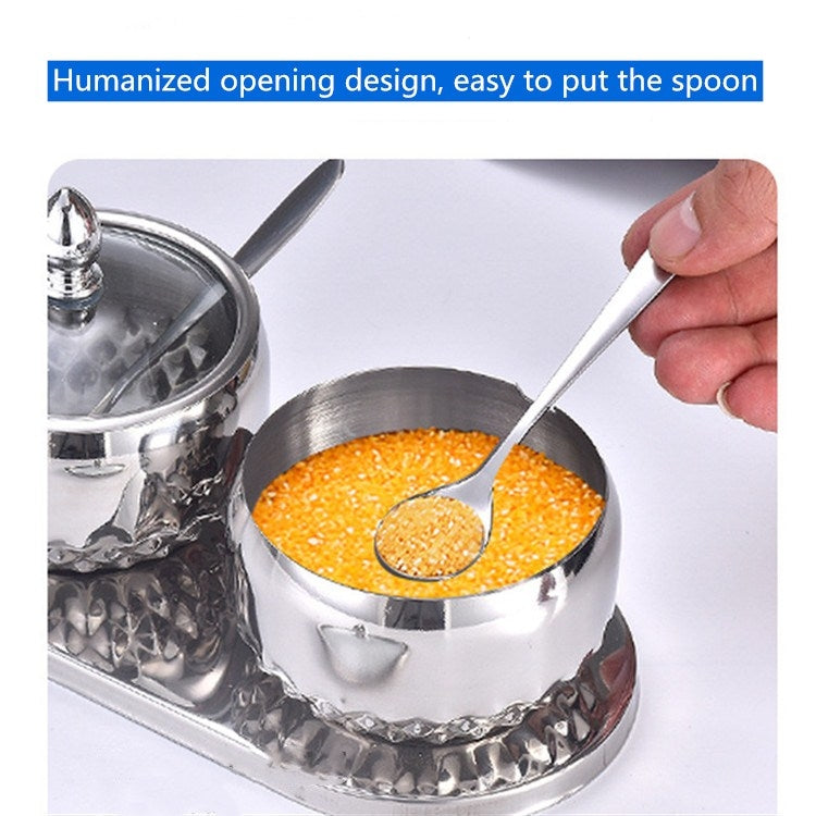 3 in 1 Creative Stainless Steel Seasoning Jar Glass Lid Seasoning Bottle Combination Set With Spoon