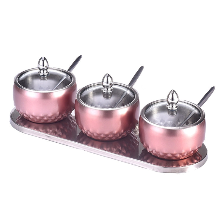 3 in 1 Creative Stainless Steel Seasoning Jar Glass Lid Seasoning Bottle Combination Set With Spoon