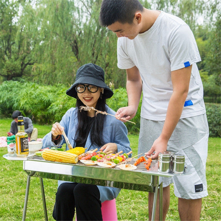 HZ-003 BBQ Grill Outdoor Portable Stainless Steel Stove Household Charcoal Barbecue Rack, Grill/pan specifications: L