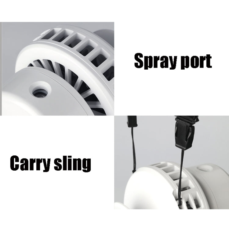Letter Spray Fan USB Charging Hanging Neck Humidification Portable Moisturizing Spray Outdoor Sports Lazy Fan(White)