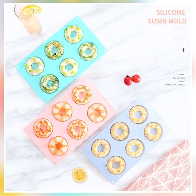4 PCS 6 Grid Donuts Silicone Sushi Bread Mold DIY Oven Baking Tools(Green Bicolor)