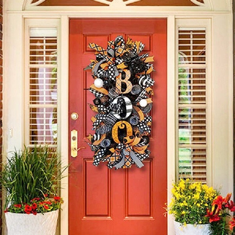 Halloween Wreath Door Hanging Pumpkin Wreath Doorplate Garden Decoration Pendant