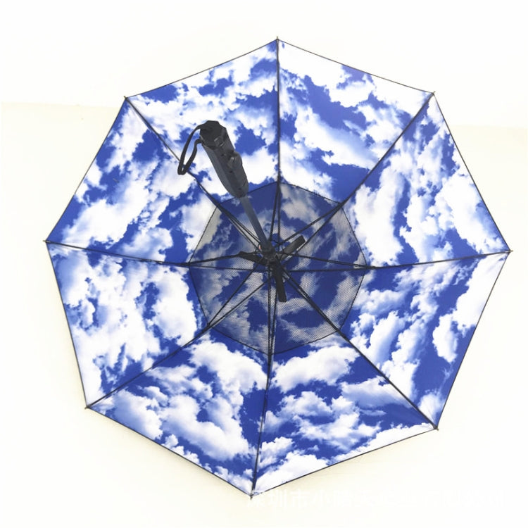 Sunscreen Spray Fan Umbrella Anti-ultraviolet Sunshade Long Handle Sun and Rain Umbrella, Colour: Blue Sky and White Clouds