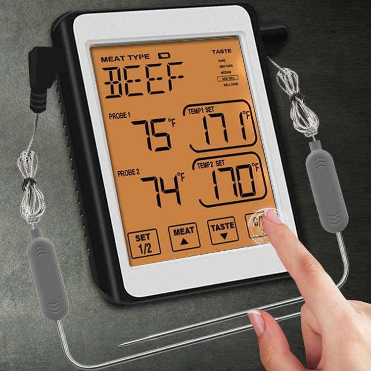 CH-212 Dual Probe Color Screen Smart Alarm Grill Kitchen Thermometer, Color:Colorful Backlight