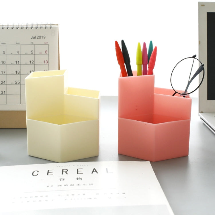 4 PCS Multifunctional Storage Box Hexagonal Pen Holder Plastic Desktop Student Office Supplies Random Colour