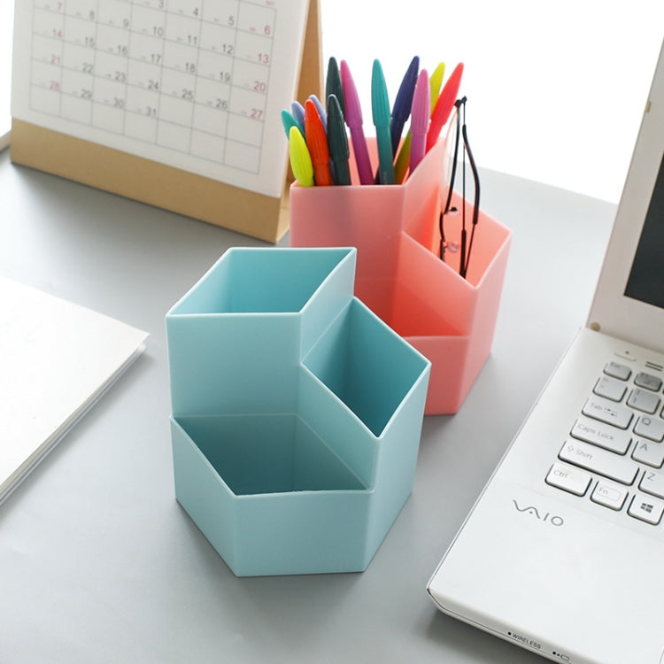 4 PCS Multifunctional Storage Box Hexagonal Pen Holder Plastic Desktop Student Office Supplies Random Colour