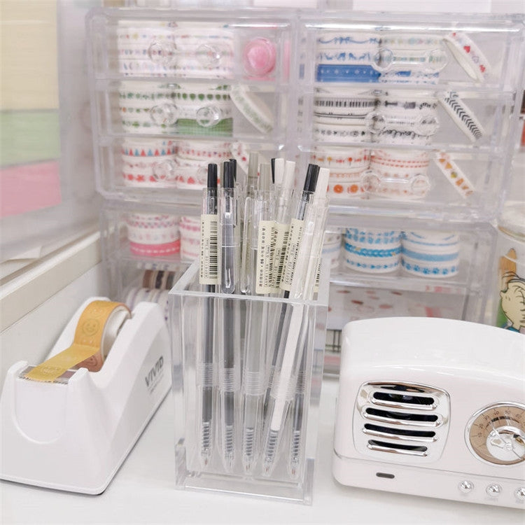 2 PCS Transparent Acrylic Pen Holder Student Office Desktop Storage Box