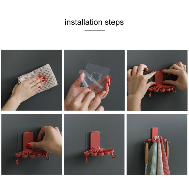 10 PCS Flower-shaped Rag Rack Kitchen With Hook Storage Rack Wall Hanging Free Punching Spatula Spoon Rack Random Color Delivery