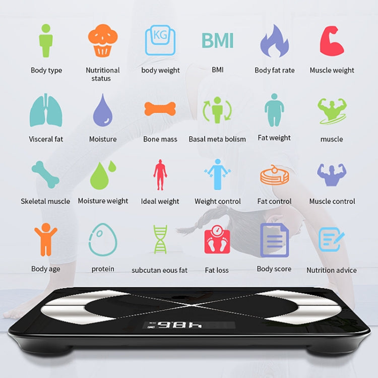 BT952 Black   Bluetooth Home Electronic Weight Scale Support APP & 16 Languages, Size: 29x26cm