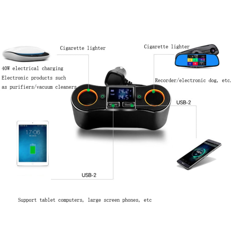 ZNB02 Car Charger Dual USB Car Cigarette Lighter(Blue Light)