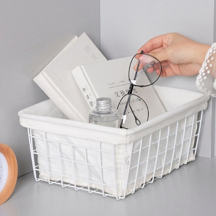 Wrought Iron Tabletop Snack Storage Box Sundries With Cloth Storage Basket