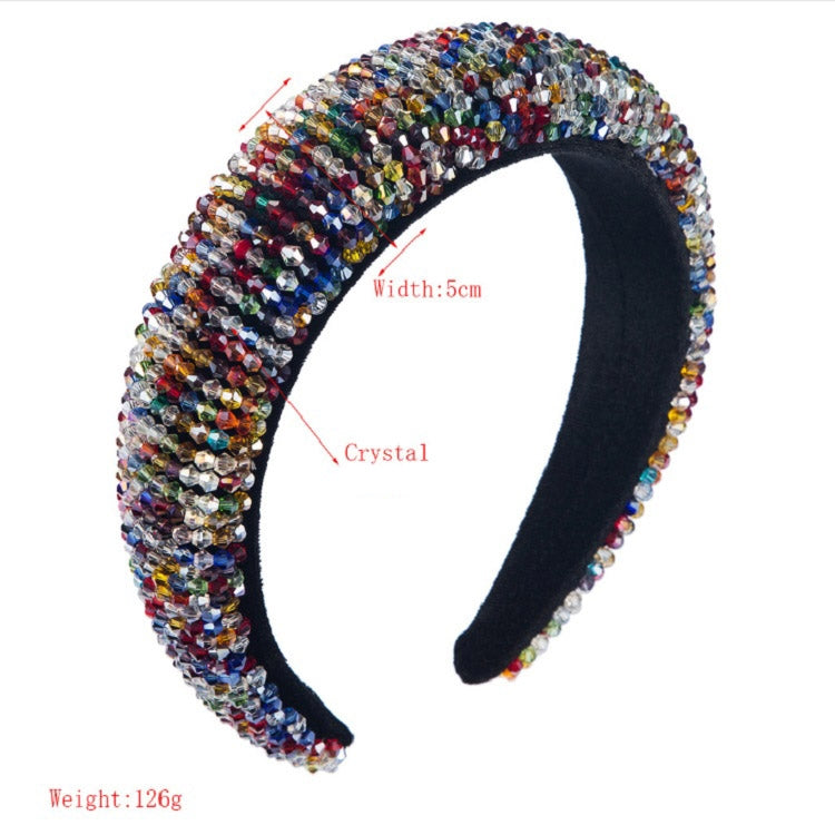 Gold Velvet Ladies Luxury Headband Handmade Beaded Sponge Widen Brim Headband