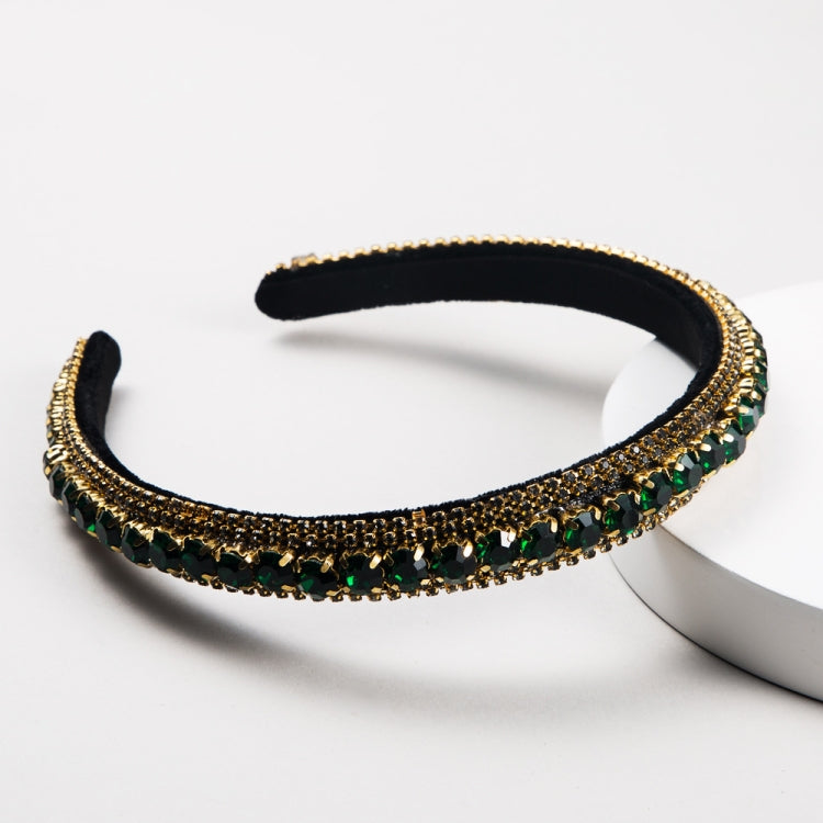 Multi-layer Glass Rhinestones Headband Full Rhinestones Gold Velvet Hairband