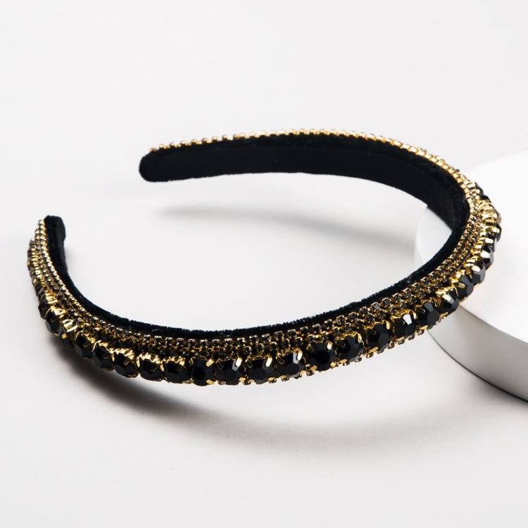 Multi-layer Glass Rhinestones Headband Full Rhinestones Gold Velvet Hairband