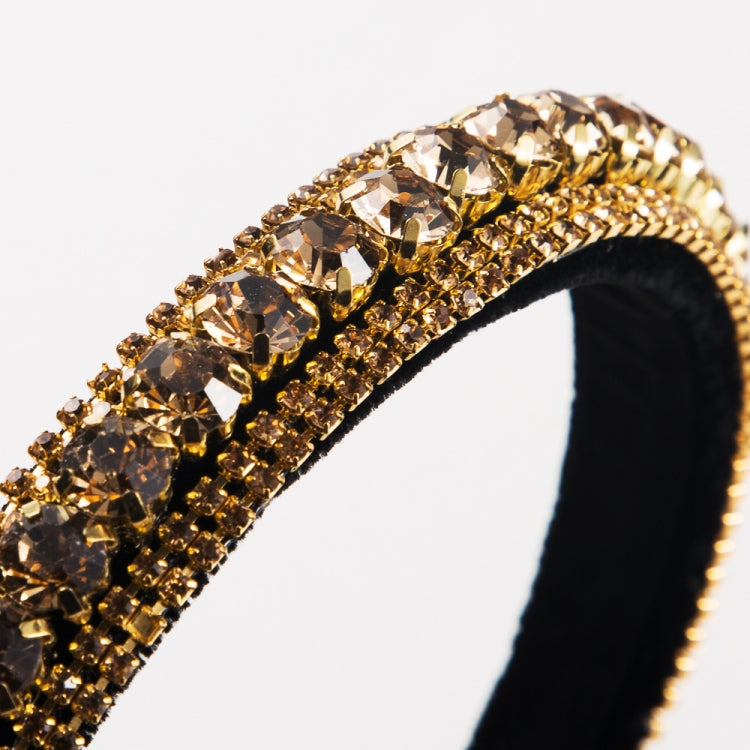 Multi-layer Glass Rhinestones Headband Full Rhinestones Gold Velvet Hairband