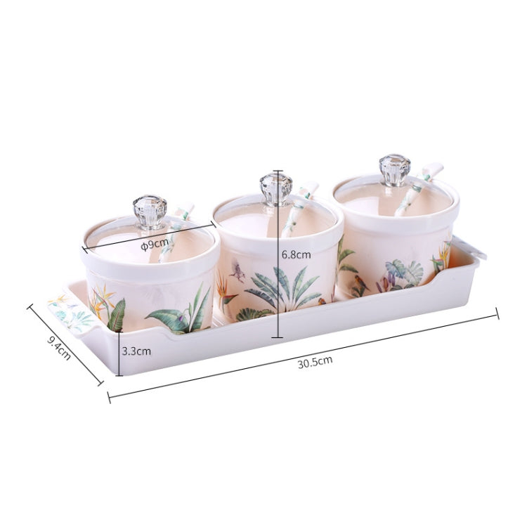 3 in 1 Seasoning Jar Set Creative Green Plant Multifunctional Kitchen Utensils with Spoon & Chassis(Creative Plants)