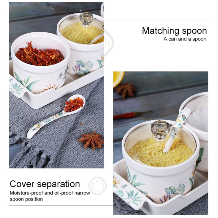 3 in 1 Seasoning Jar Set Creative Green Plant Multifunctional Kitchen Utensils with Spoon & Chassis(Creative Plants)