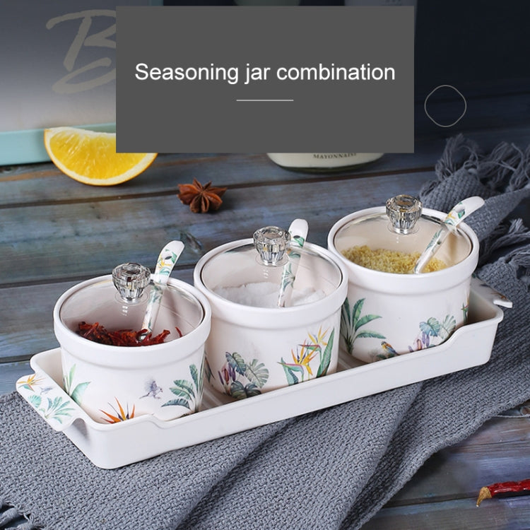 3 in 1 Seasoning Jar Set Creative Green Plant Multifunctional Kitchen Utensils with Spoon & Chassis(Creative Plants)