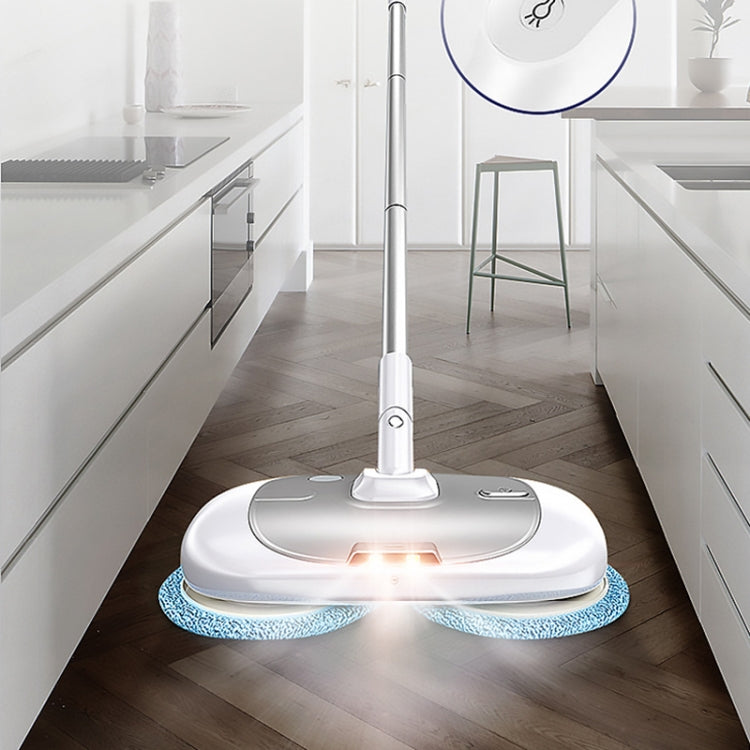 Cordless Electric Rotary Mop Floor Scrubber Household Handheld Water Spray Cleaning Multifunctional Mop CN Plug(White)