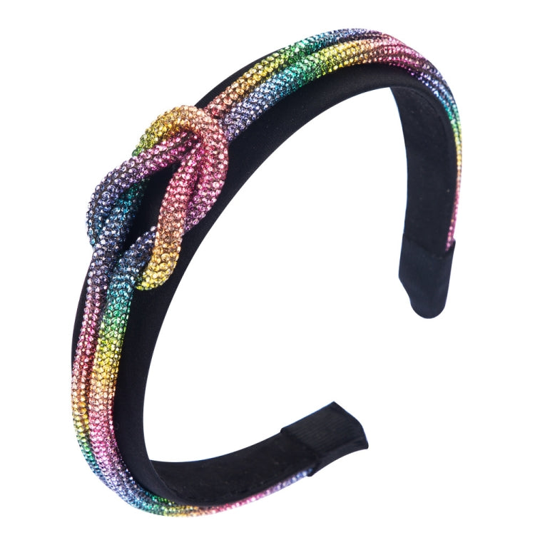 Spring And Summer Womens Headband With Color Rhinestone Knotted Catwalk Wide-brimmed Headband
