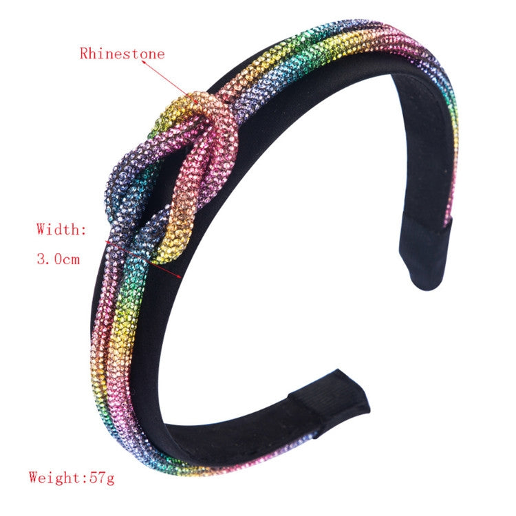 Spring And Summer Womens Headband With Color Rhinestone Knotted Catwalk Wide-brimmed Headband