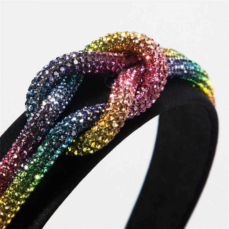 Spring And Summer Womens Headband With Color Rhinestone Knotted Catwalk Wide-brimmed Headband