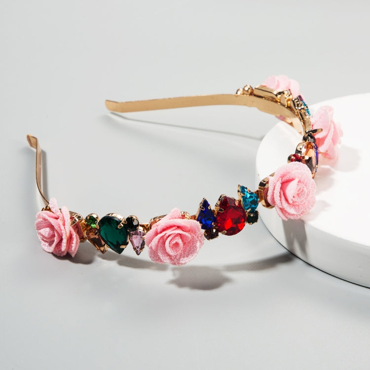 Fabric Flower Crown Headband Female Super Flash Set Glass Diamond Catwalk Bridal Headband