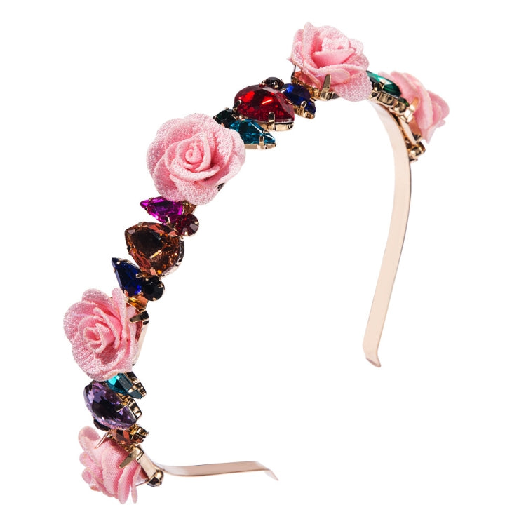 Fabric Flower Crown Headband Female Super Flash Set Glass Diamond Catwalk Bridal Headband