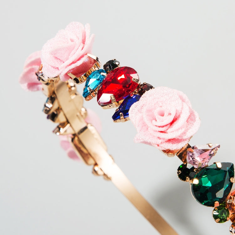 Fabric Flower Crown Headband Female Super Flash Set Glass Diamond Catwalk Bridal Headband