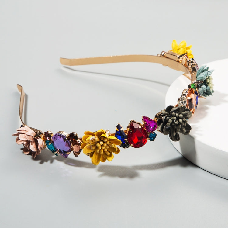 Fabric Flower Crown Headband Female Super Flash Set Glass Diamond Catwalk Bridal Headband