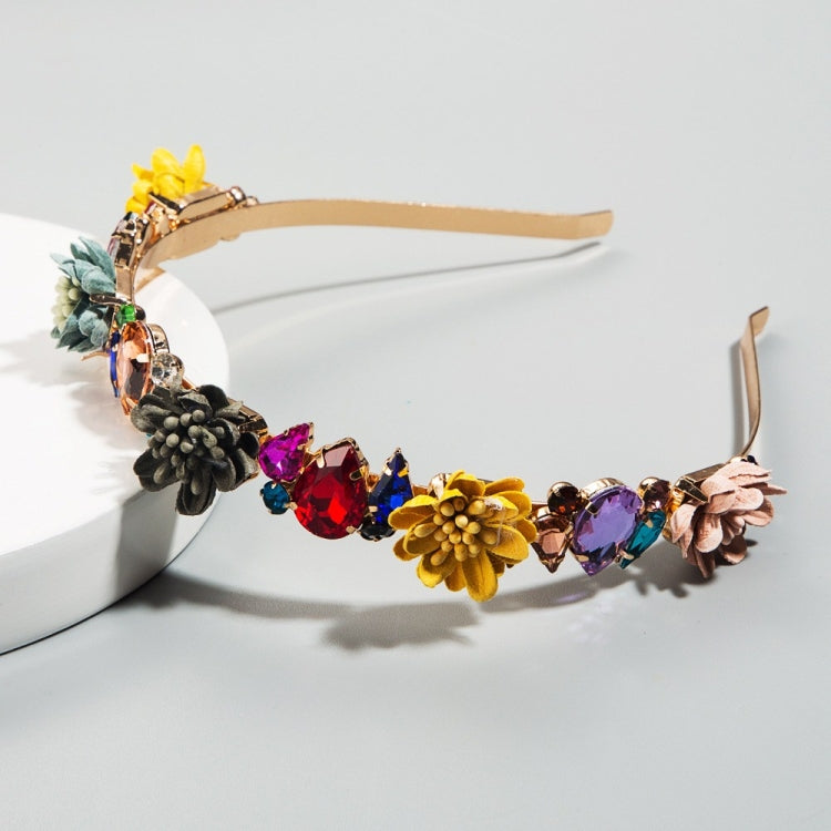Fabric Flower Crown Headband Female Super Flash Set Glass Diamond Catwalk Bridal Headband