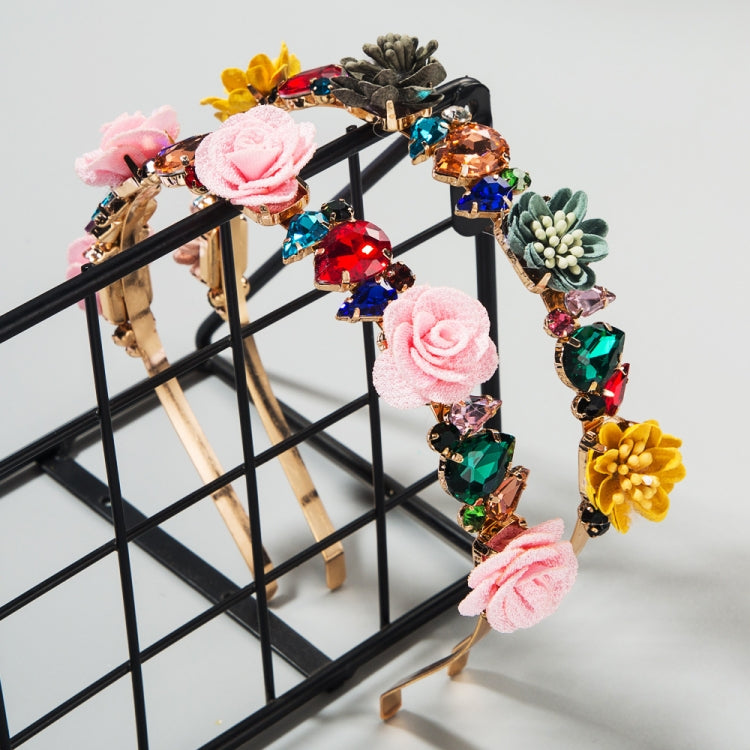 Fabric Flower Crown Headband Female Super Flash Set Glass Diamond Catwalk Bridal Headband