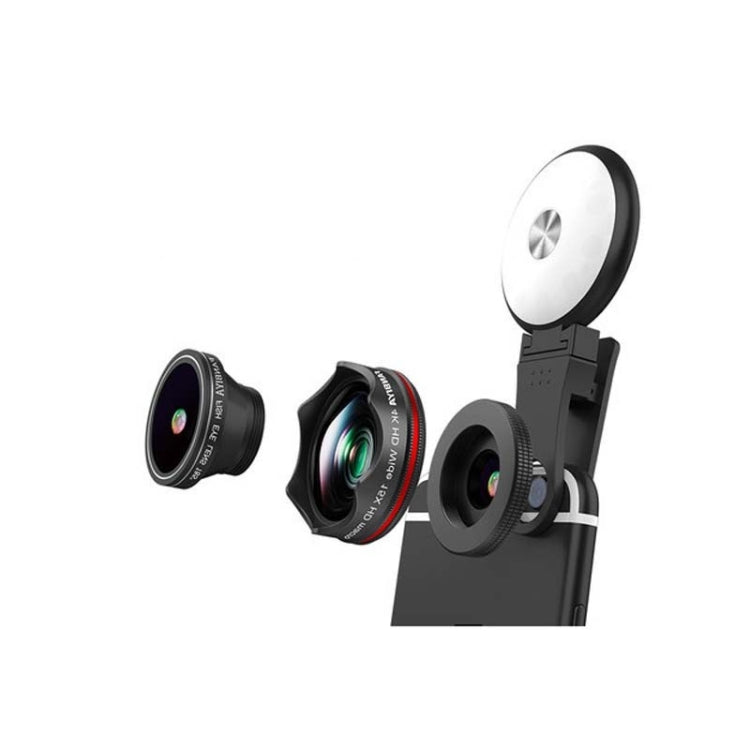 4 in 1 Wide Angle + Macro + Fisheye + Fill Light Mobile Phone SLR Camera Lens